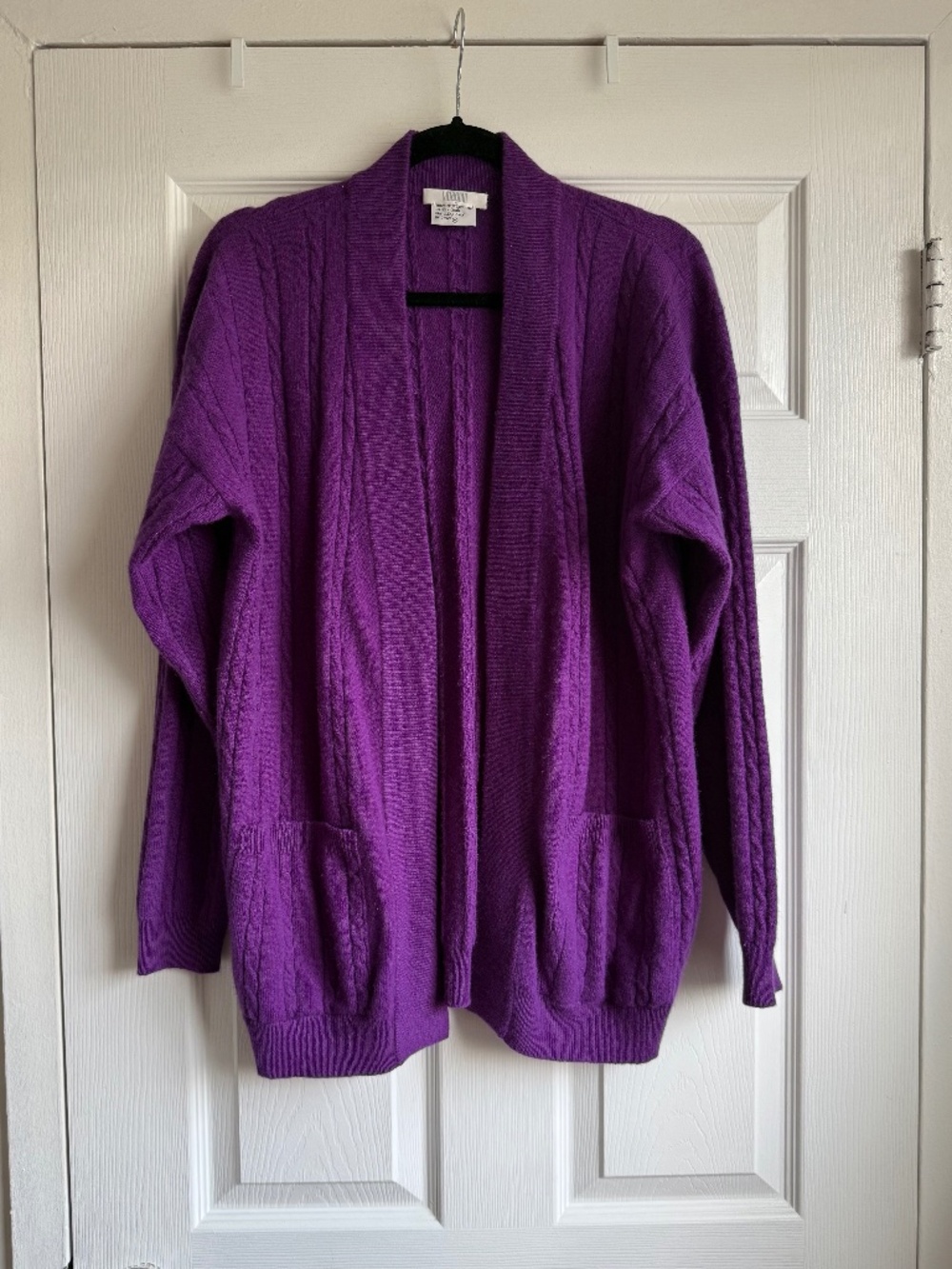 Vintage I. Magnin 100% 2-Ply Cashmere Cable Knit Cardigan Shrug Purple Size M